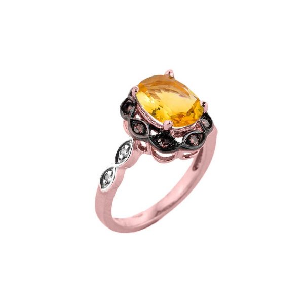 Oval Cut Citrine & Champagne Diamond Ring in 9ct Rose Gold