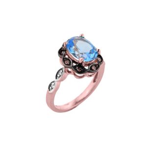 Oval Cut Topaz & Champagne Diamond Ring in 9ct Rose Gold