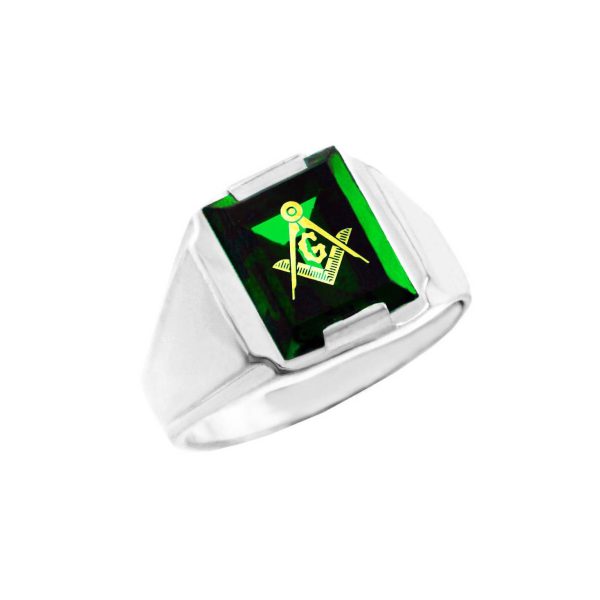 Men's CZ Masonic Compass Ring in Sterling Silver