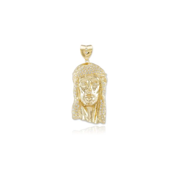 Men's CZ Large Jesus Face Pendant Necklace in 9ct Gold