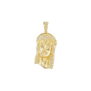 Men's CZ Jesus Face Pendant Necklace in 9ct Gold