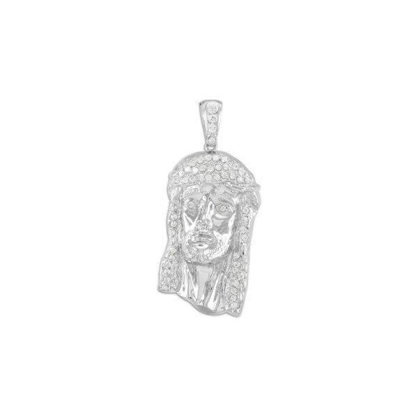 Men's CZ Jesus Face Pendant Necklace in 9ct White Gold