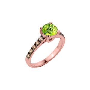 Peridot & Champagne Diamond Ring in 9ct Rose Gold