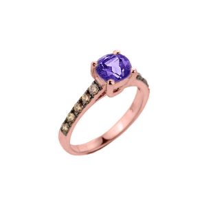 Amethyst & Champagne Diamond Ring in 9ct Rose Gold