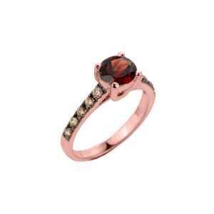 Garnet & Champagne Diamond Ring in 9ct Rose Gold