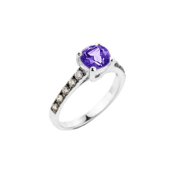 Amethyst & Champagne Diamond Ring in 9ct White Gold