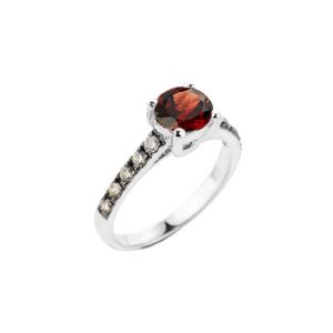 Garnet & Champagne Diamond Ring in 9ct White Gold