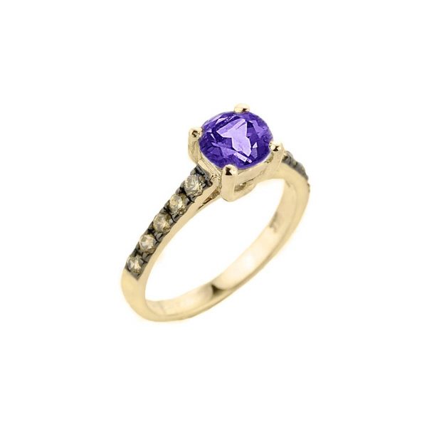 Amethyst & Champagne Diamond Ring in 9ct Gold