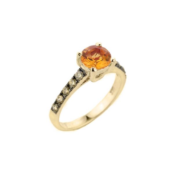 Citrine & Champagne Diamond Ring in 9ct Gold