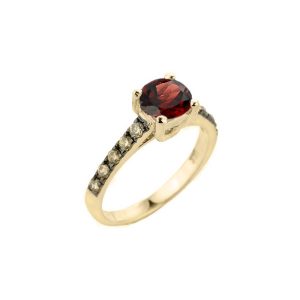 Garnet & Champagne Diamond Ring in 9ct Gold