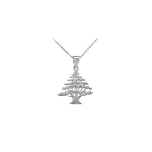 Cedar Tree of Lebanon Charm Pendant Necklace in Sterling Silver