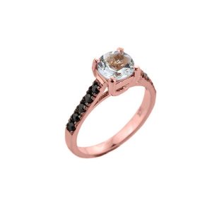 Aquamarine & Black Diamond Divine Gemstone Ring in 9ct Rose Gold