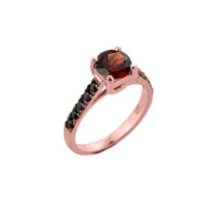 Garnet & Black Diamond Divine Gemstone Ring in 9ct Rose Gold