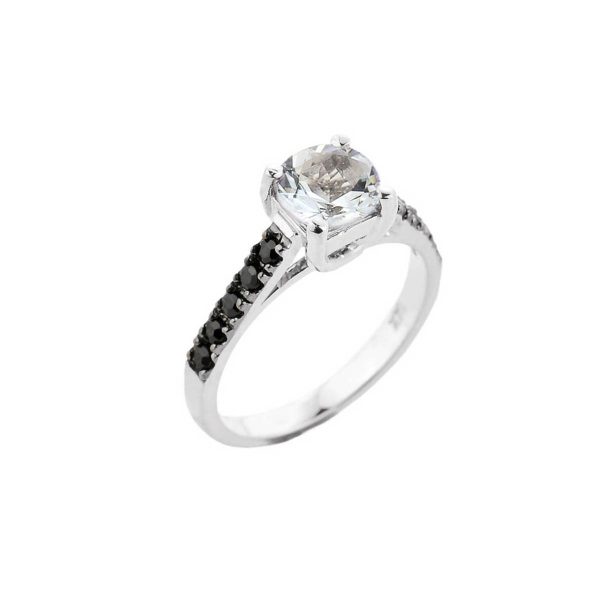 Aquamarine & Black Diamond Divine Gemstone Ring in 9ct White Gold