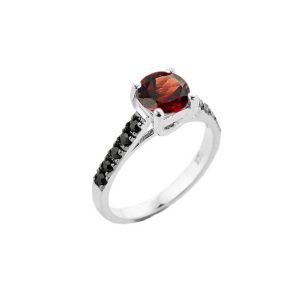 Garnet & Black Diamond Divine Gemstone Ring in 9ct White Gold