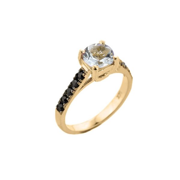 Aquamarine & Black Diamond Divine Gemstone Ring in 9ct Gold