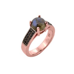 Labradorite & Black Diamond Ring in 9ct Rose Gold