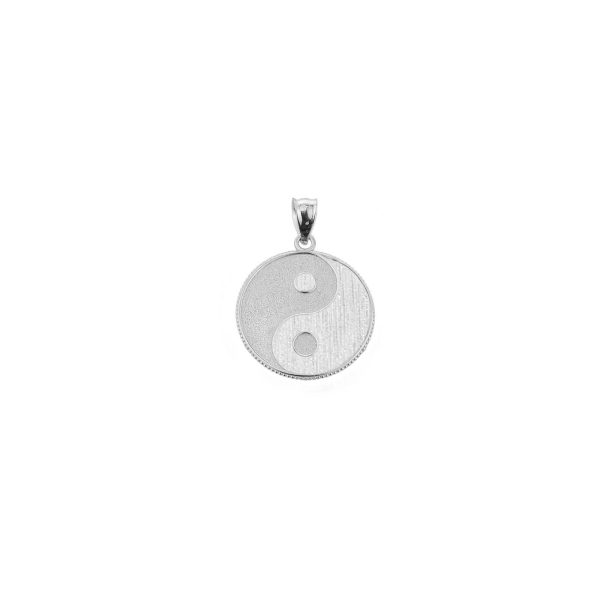 Yin Yang Symbol Charm Pendant Necklace in 9ct White Gold