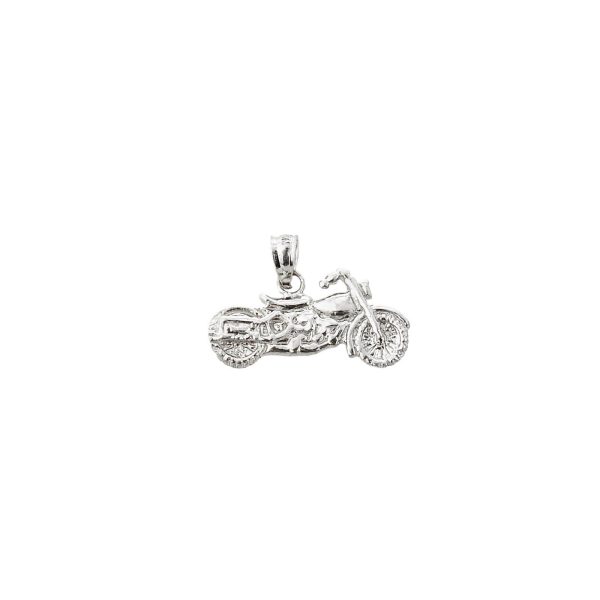 Men's Textured Motorcycle Pendant Necklace in Sterling Silver