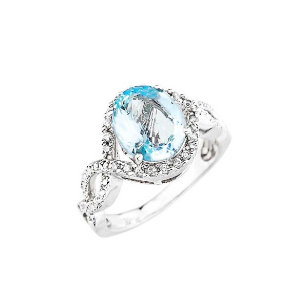 Aquamarine & Diamond Infinity Ring in 9ct White Gold