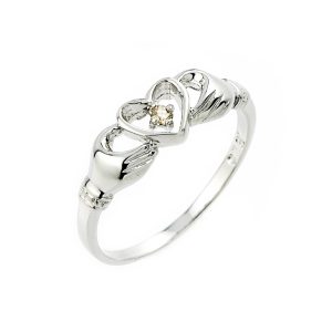 Champagne Diamond Claddagh Ring, 0.02 ct in Sterling Silver