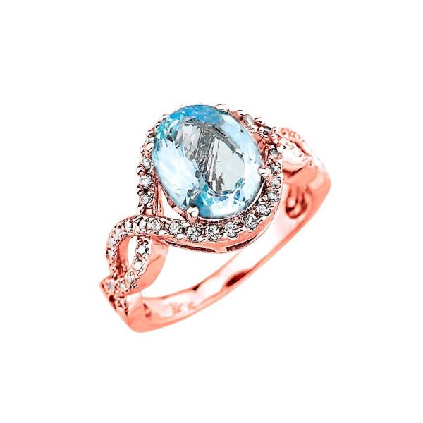 Aquamarine & Diamond Infinity Ring in 9ct Rose Gold