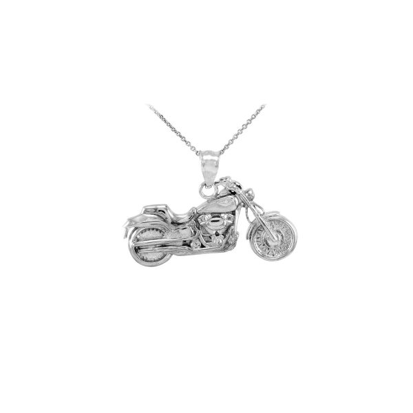 Men's Detailed Motorcycle Pendant Necklace in Sterling Silver