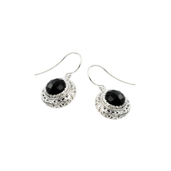 Black Onyx Chequerboard Drop Earrings in Sterling Silver