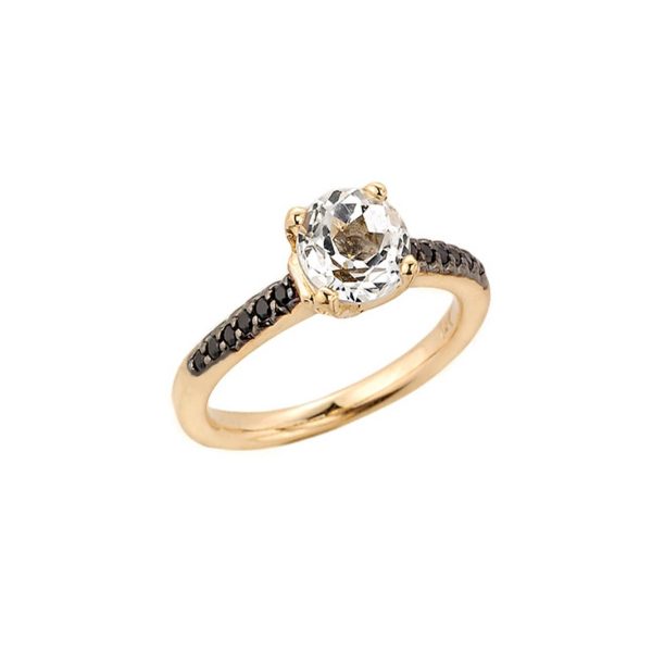 White Topaz & Black Diamond Ring in 9ct Gold