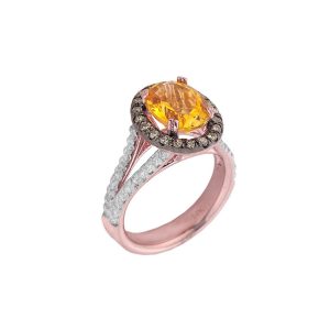 Oval Cut Citrine & Champagne Diamond Ring in 9ct Rose Gold