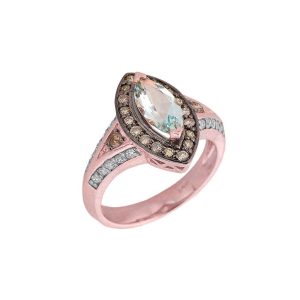 Marquise Cut Aquamarine & Champagne Diamond Ring in 9ct Rose Gold