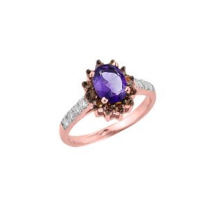 Oval Cut Amethyst & Champagne Diamond Ring in 9ct Rose Gold