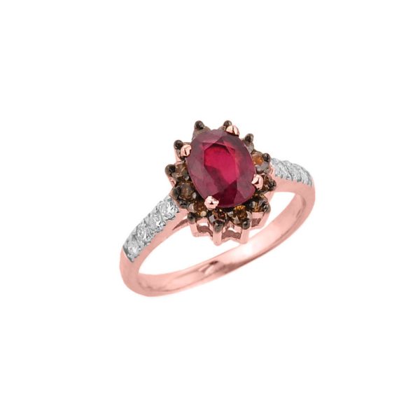 Oval Cut Ruby & Champagne Diamond Ring in 9ct Rose Gold