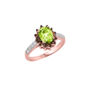 Oval Cut Peridot & Champagne Diamond Ring in 9ct Rose Gold