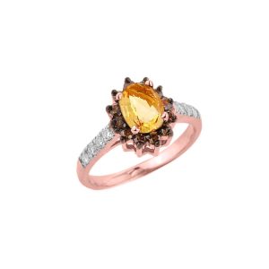 Oval Cut Citrine & Champagne Diamond Ring in 9ct Rose Gold