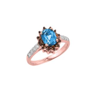 Oval Cut Topaz & Champagne Diamond Ring in 9ct Rose Gold