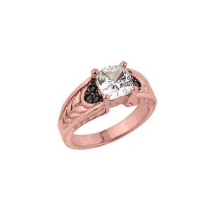 CZ & Black CZ Radiant Engagement Ring in 9ct Rose Gold