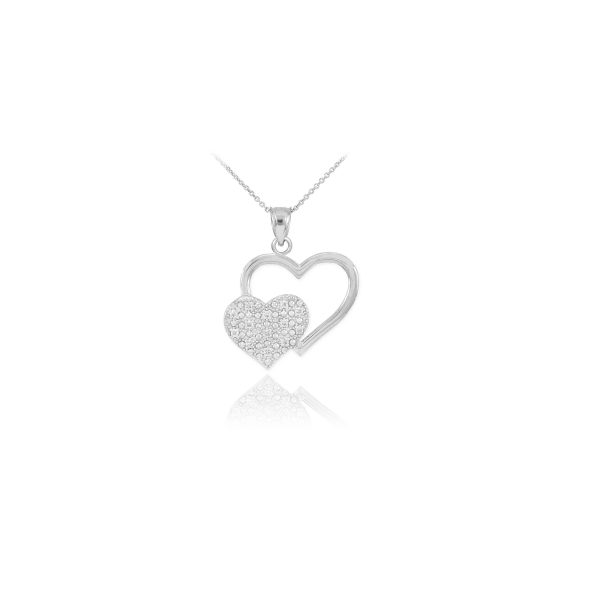 Diamond Pavé Twin Hearts Pendant Necklace in 9ct White Gold