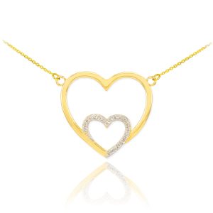 Diamond Double Heart Pendant Necklace in 9ct Gold