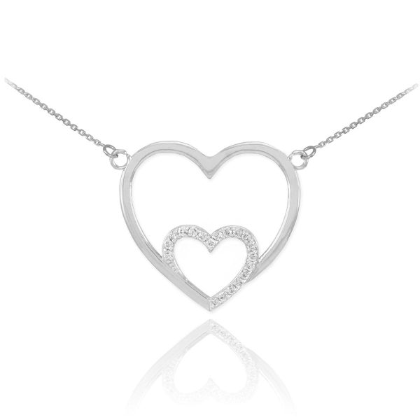 Diamond Double Heart Pendant Necklace in 9ct White Gold