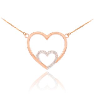 Diamond Double Heart Pendant Necklace in 9ct Rose Gold