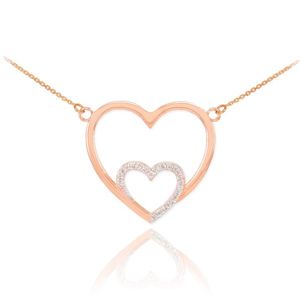 Diamond Double Heart Pendant Necklace in 9ct Rose Gold