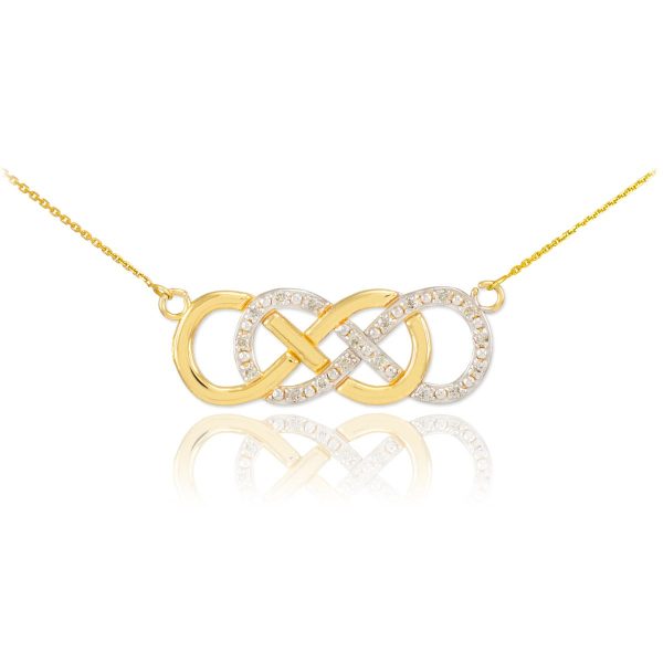 Diamond Embellished Double Infinity Pendant Necklace in 9ct Gold