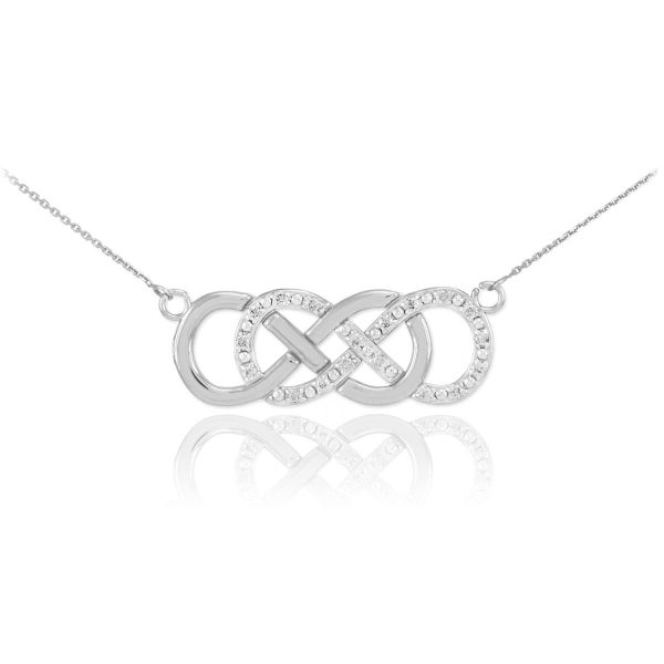 CZ Embellished Double Infinity Pendant Necklace in Sterling Silver