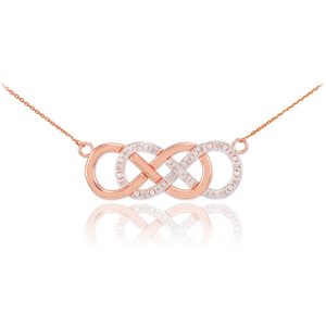 Diamond Embellished Double Infinity Pendant Necklace in 9ct Rose Gold