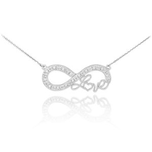 CZ Love Script Infinity Pendant Necklace in Sterling Silver