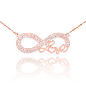 Diamond Love Script Infinity Pendant Necklace in 9ct Rose Gold