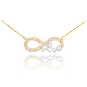 Diamond Love Script Infinity Pendant Necklace in 9ct Two-Tone Gold