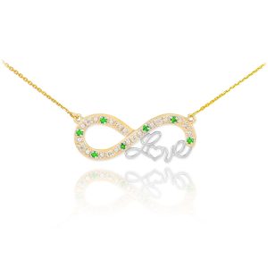 Emerald & Diamond Love Script Infinity Pendant Necklace in 9ct Two-Tone Gold