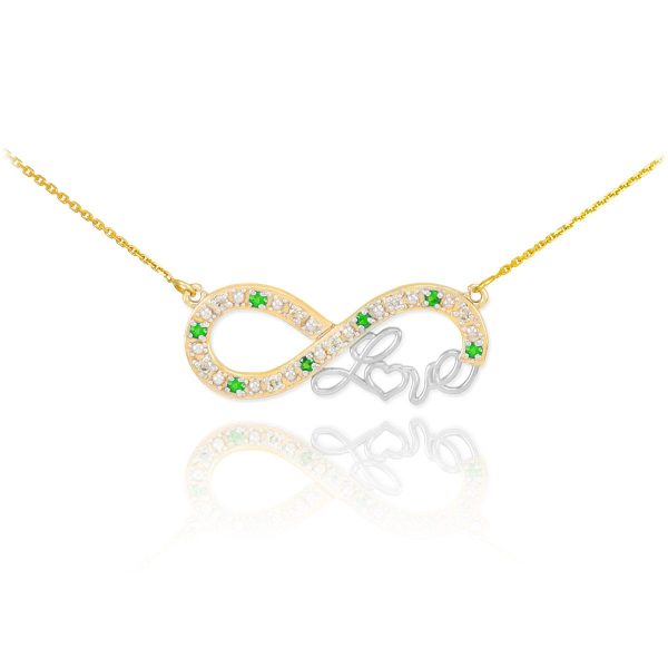 Emerald & Diamond Love Script Infinity Pendant Necklace in 9ct Two-Tone Gold